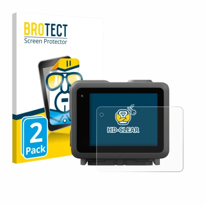 Face avant d’un emballage produit avec le logo de la marque BROTECT. À côté, l’appareil GoPro Lit Hero est représenté avec la 