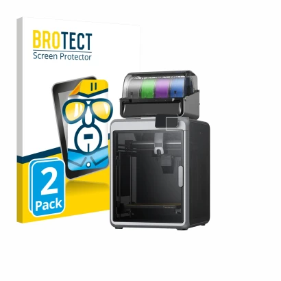 Face avant d’un emballage produit avec le logo de la marque BROTECT. À côté, l’appareil Creality K2 est représenté avec la pro