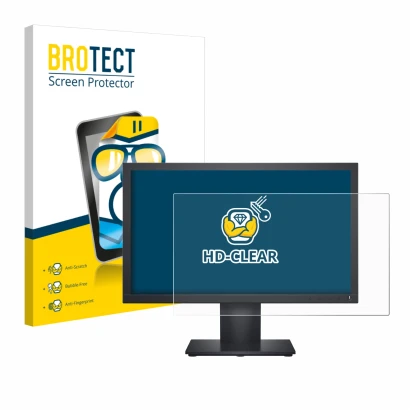 Face avant d’un emballage produit avec le logo de la marque BROTECT. À côté, l’appareil Dell E1920H est représenté avec la pro