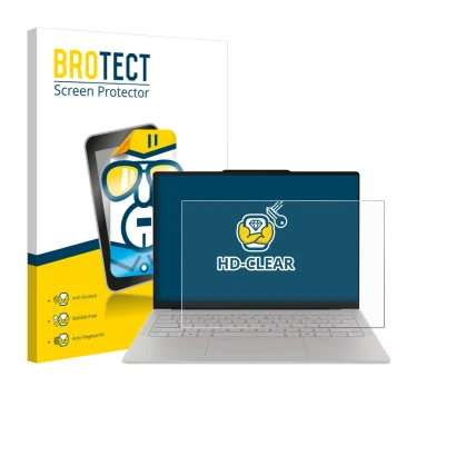 Face avant d’un emballage produit avec le logo de la marque BROTECT. À côté, l’appareil Lenovo Yoga Slim 7i Ultra Gen 11 Aura 