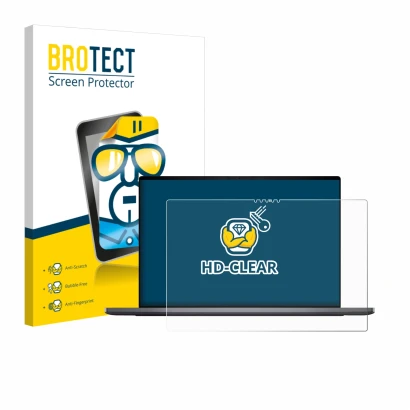 Face avant d’un emballage produit avec le logo de la marque BROTECT. À côté, l’appareil Dell XPS 16 DA16260 est représenté ave