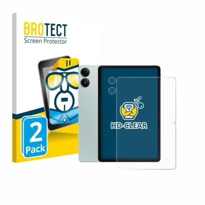 Face avant d’un emballage produit avec le logo de la marque BROTECT. À côté, l’appareil Xiaomi Redmi Pad Pro (Avant+Caméra) es