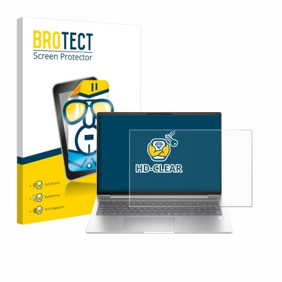 Face avant d’un emballage produit avec le logo de la marque BROTECT. À côté, l’appareil HP EliteBook 6 G1ah 16