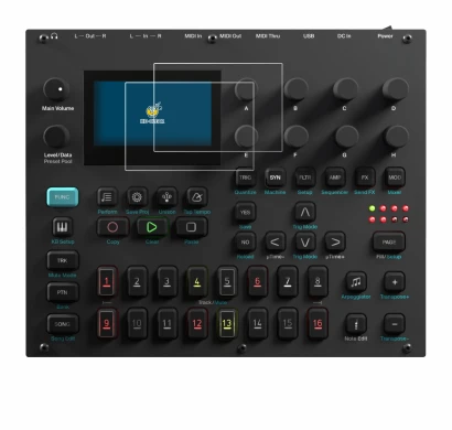 Image de l'appareil Elektron Digitone II avec une grande variété de protections d'écran.