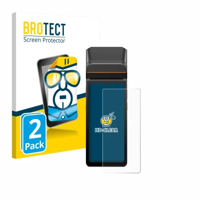 Face avant d’un emballage produit avec le logo de la marque BROTECT. À côté, l’appareil Sunmi V3 A13 est représenté avec la pr