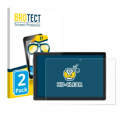 Face avant d’un emballage produit avec le logo de la marque BROTECT. À côté, l’appareil Lisciani Mio Tab 10" est représenté av