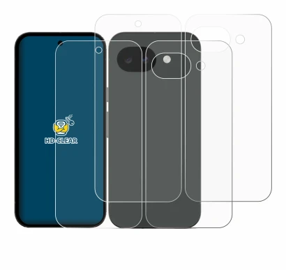 Image de l'appareil Google Pixel 10a (Avant+Arrière) avec une grande variété de protections d'écran.