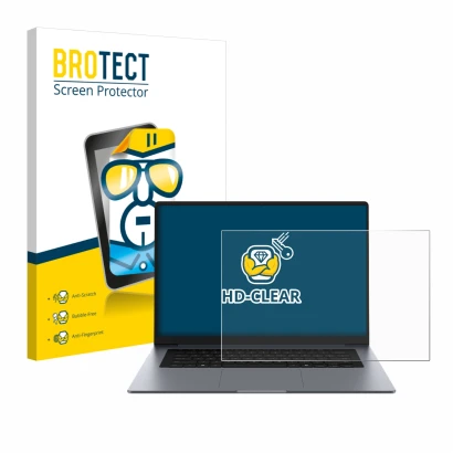 Face avant d’un emballage produit avec le logo de la marque BROTECT. À côté, l’appareil Samsung Galaxy Book6 16" est représent