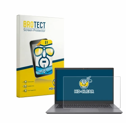 Face avant d’un emballage produit avec le logo de la marque BROTECT. À côté, l’appareil ASUS Chromebook CX3402 est représenté