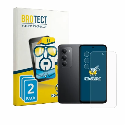 Face avant d’un emballage produit avec le logo de la marque BROTECT. À côté, l’appareil Xiaomi Poco M8s (Avant+Caméra) est rep
