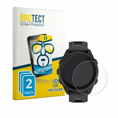 Face avant d’un emballage produit avec le logo de la marque BROTECT. À côté, l’appareil Garmin Forerunner 170 est représenté a