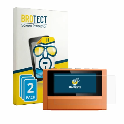 Face avant d’un emballage produit avec le logo de la marque BROTECT. À côté, l’appareil FiiO SnowSky Echo est représenté avec 