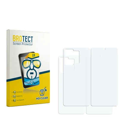 Face avant d’un emballage produit avec le logo de la marque BROTECT. À côté se trouve la protection d’écran correspondante.