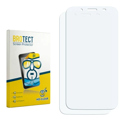 Face avant d’un emballage produit avec le logo de la marque BROTECT. À côté se trouve la protection d’écran correspondante.