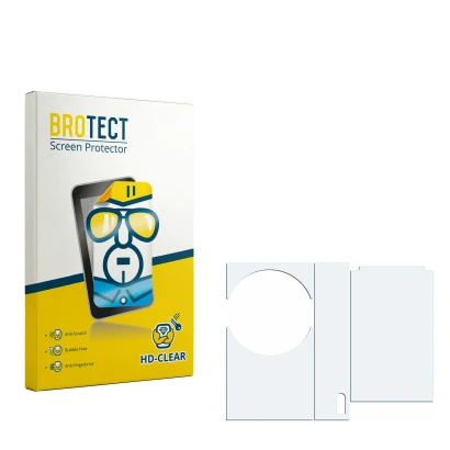 Face avant d’un emballage produit avec le logo de la marque BROTECT. À côté se trouve la protection d’écran correspondante.