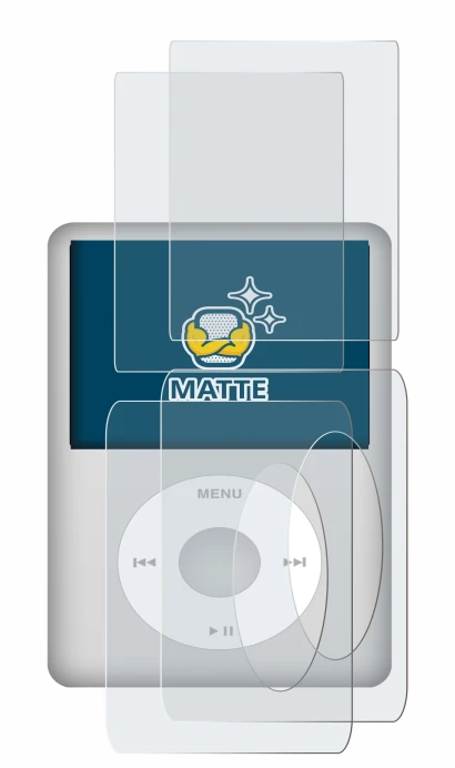 Image de l'appareil Apple iPod Classic (Avant+Arrière, 5.5 Gen.) avec une grande variété de protections d'écran.