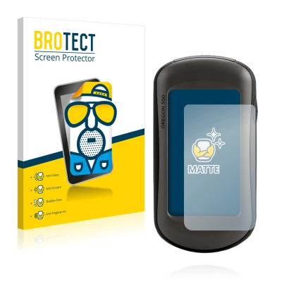 Face avant d’un emballage produit avec le logo de la marque BROTECT. À côté, l’appareil Garmin Oregon 550 est représenté avec
