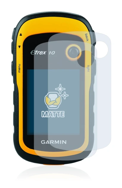 Image de l'appareil Garmin eTrex 10 avec une grande variété de protections d'écran.