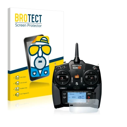 Face avant d’un emballage produit avec le logo de la marque BROTECT. À côté, l’appareil Spektrum DX6 est représenté avec la pr