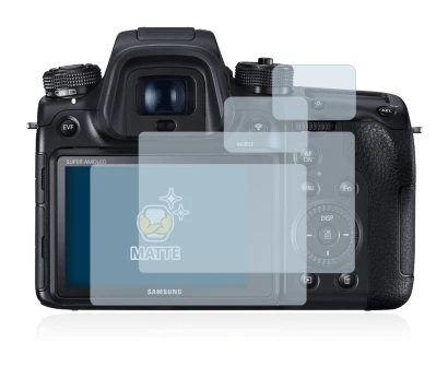 Image de l'appareil Samsung NX1 avec une grande variété de protections d'écran.