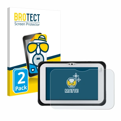 Face avant d’un emballage produit avec le logo de la marque BROTECT. À côté, l’appareil Panasonic Toughpad FZ-M1 est représent