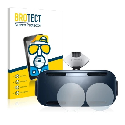 Face avant d’un emballage produit avec le logo de la marque BROTECT. À côté, l’appareil Samsung Gear VR est représenté avec la