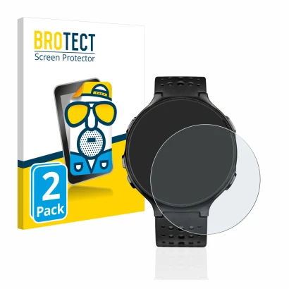 Face avant d’un emballage produit avec le logo de la marque BROTECT. À côté, l’appareil Garmin Forerunner 235 est représenté a