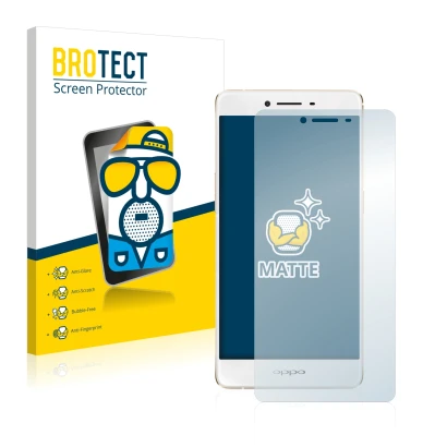 Face avant d’un emballage produit avec le logo de la marque BROTECT. À côté, l’appareil Oppo R7s est représenté avec la protec