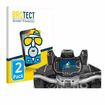 Face avant d’un emballage produit avec le logo de la marque BROTECT. À côté, l’appareil Ducati Multistrada 1200 2015+ Affichag