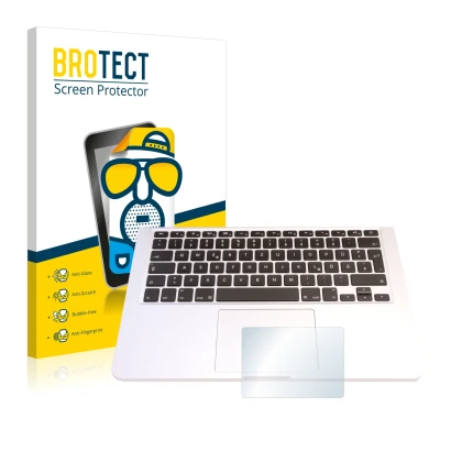 Face avant d’un emballage produit avec le logo de la marque BROTECT. À côté, l’appareil Apple MacBook Pro 13.3