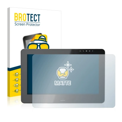 Face avant d’un emballage produit avec le logo de la marque BROTECT. À côté, l’appareil Wacom Cintiq Pro 16 est représenté ave