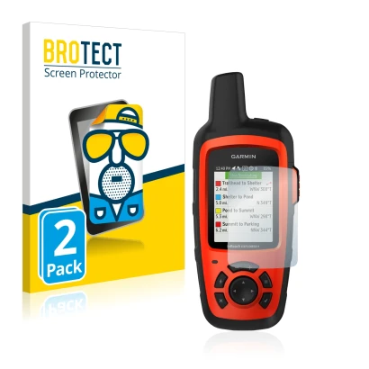 Face avant d’un emballage produit avec le logo de la marque BROTECT. À côté, l’appareil Garmin inReach Explorer+ est représent