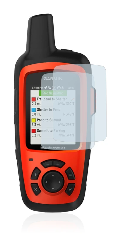 Image de l'appareil Garmin inReach Explorer+ avec une grande variété de protections d'écran.