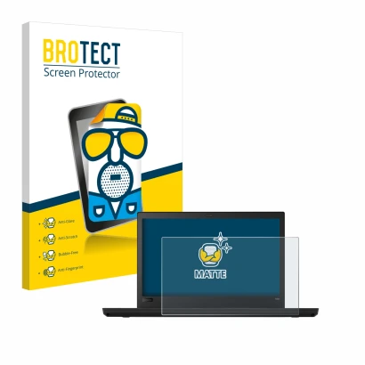 Face avant d’un emballage produit avec le logo de la marque BROTECT. À côté, l’appareil Lenovo ThinkPad T480 est représenté av