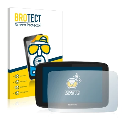 Face avant d’un emballage produit avec le logo de la marque BROTECT. À côté, l’appareil TomTom GO Essential 6" est représenté 