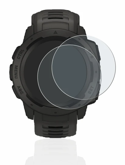 Image de l'appareil Garmin Instinct avec une grande variété de protections d'écran.