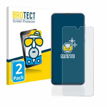 Face avant d’un emballage produit avec le logo de la marque BROTECT. À côté, l’appareil Samsung Galaxy A40 est représenté avec