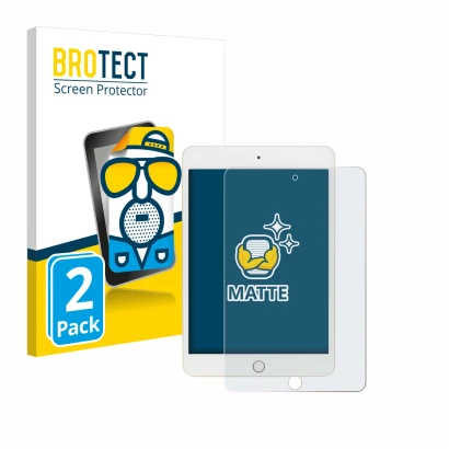 Face avant d’un emballage produit avec le logo de la marque BROTECT. À côté, l’appareil Apple iPad Mini 5 2019 (5ème Gen.) est