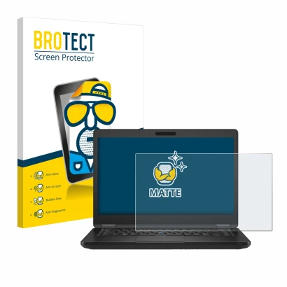 Face avant d’un emballage produit avec le logo de la marque BROTECT. À côté, l’appareil Dell Latitude 5490 Non-Touch est repré