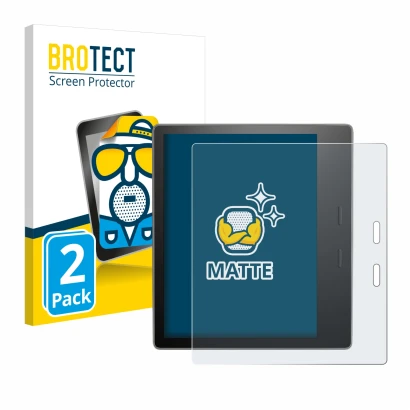 Face avant d’un emballage produit avec le logo de la marque BROTECT. À côté, l’appareil Amazon Kindle Oasis 2019 (10ème Gen.)