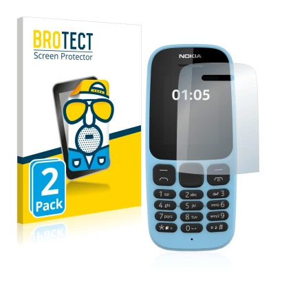 Face avant d’un emballage produit avec le logo de la marque BROTECT. À côté, l’appareil Nokia 105 2019 est représenté avec la 