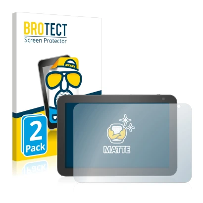 Face avant d’un emballage produit avec le logo de la marque BROTECT. À côté, l’appareil Amazon Echo Show 8 (1ère Gen.) est rep