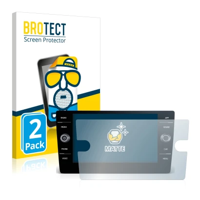 Face avant d’un emballage produit avec le logo de la marque BROTECT. À côté, l’appareil Volkswagen Touran 2017 Discover Media 