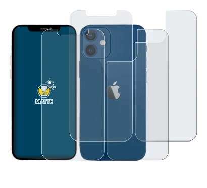 Image de l'appareil Apple iPhone 12 (Avant+Arrière) avec une grande variété de protections d'écran.