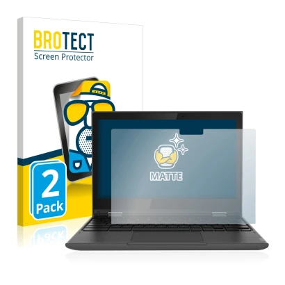 Face avant d’un emballage produit avec le logo de la marque BROTECT. À côté, l’appareil Lenovo 300e (2e Gen.) est représenté a