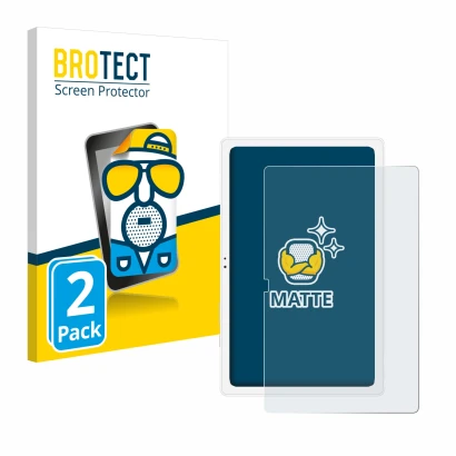 Face avant d’un emballage produit avec le logo de la marque BROTECT. À côté, l’appareil Samsung Galaxy Tab A7 10.4 WiFi 2020 e