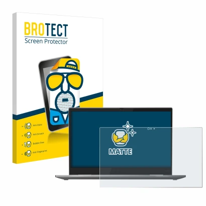 Face avant d’un emballage produit avec le logo de la marque BROTECT. À côté, l’appareil Lenovo ThinkPad X1 Yoga (5ème Gen.) es