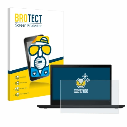 Face avant d’un emballage produit avec le logo de la marque BROTECT. À côté, l’appareil Lenovo ThinkPad T14 Gen 1 est représen