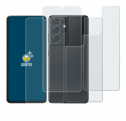 Image de l'appareil Samsung Galaxy S21 Ultra 5G (Avant+Arrière) avec une grande variété de protections d'écran.