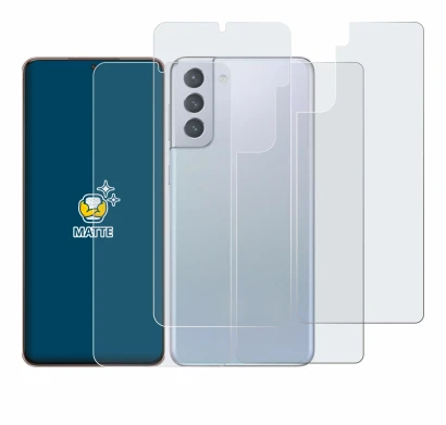 Image de l'appareil Samsung Galaxy S21 Plus 5G (Avant+Arrière) avec une grande variété de protections d'écran.
